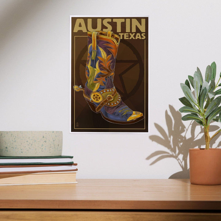 Austin, Texas, Boot and Star, Art & Giclee Prints Art Lantern Press 