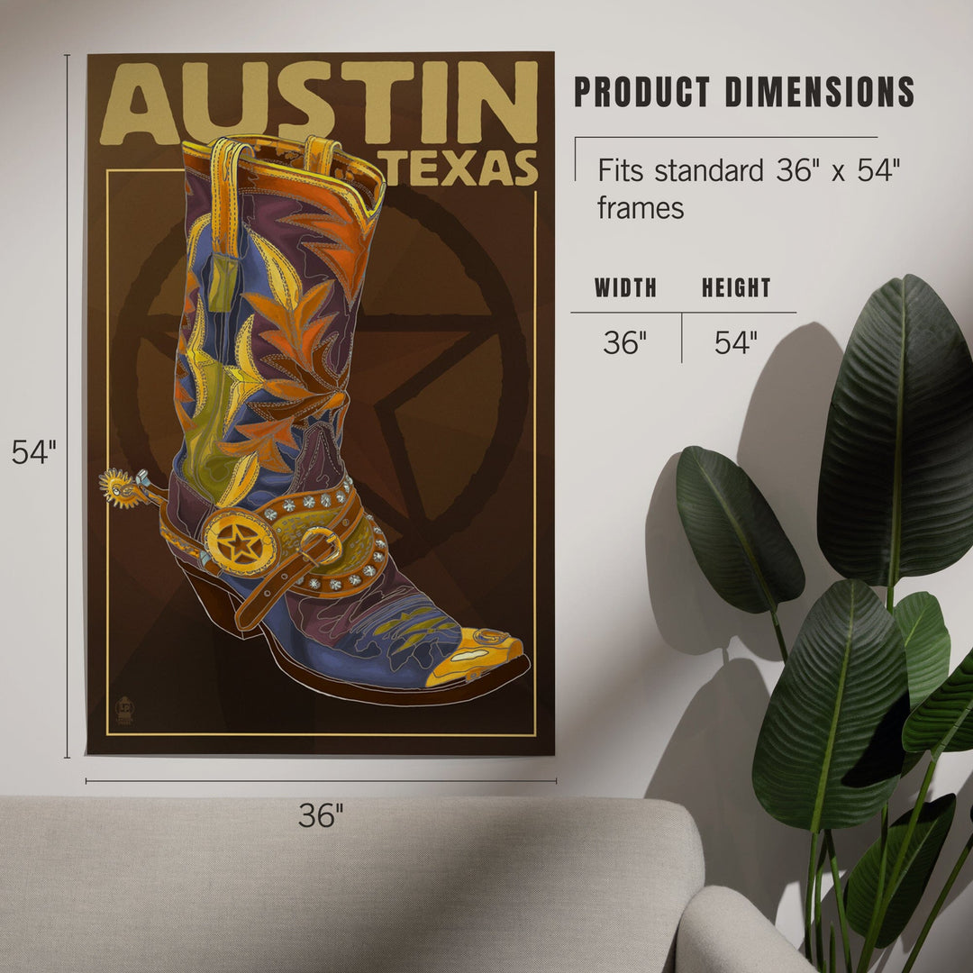 Austin, Texas, Boot and Star, Art & Giclee Prints Art Lantern Press 