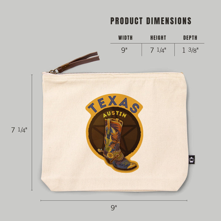 Austin, Texas, Boot and Star,, Organic Cotton Zipper Pouch, Go Bag Go Bag Lantern Press 