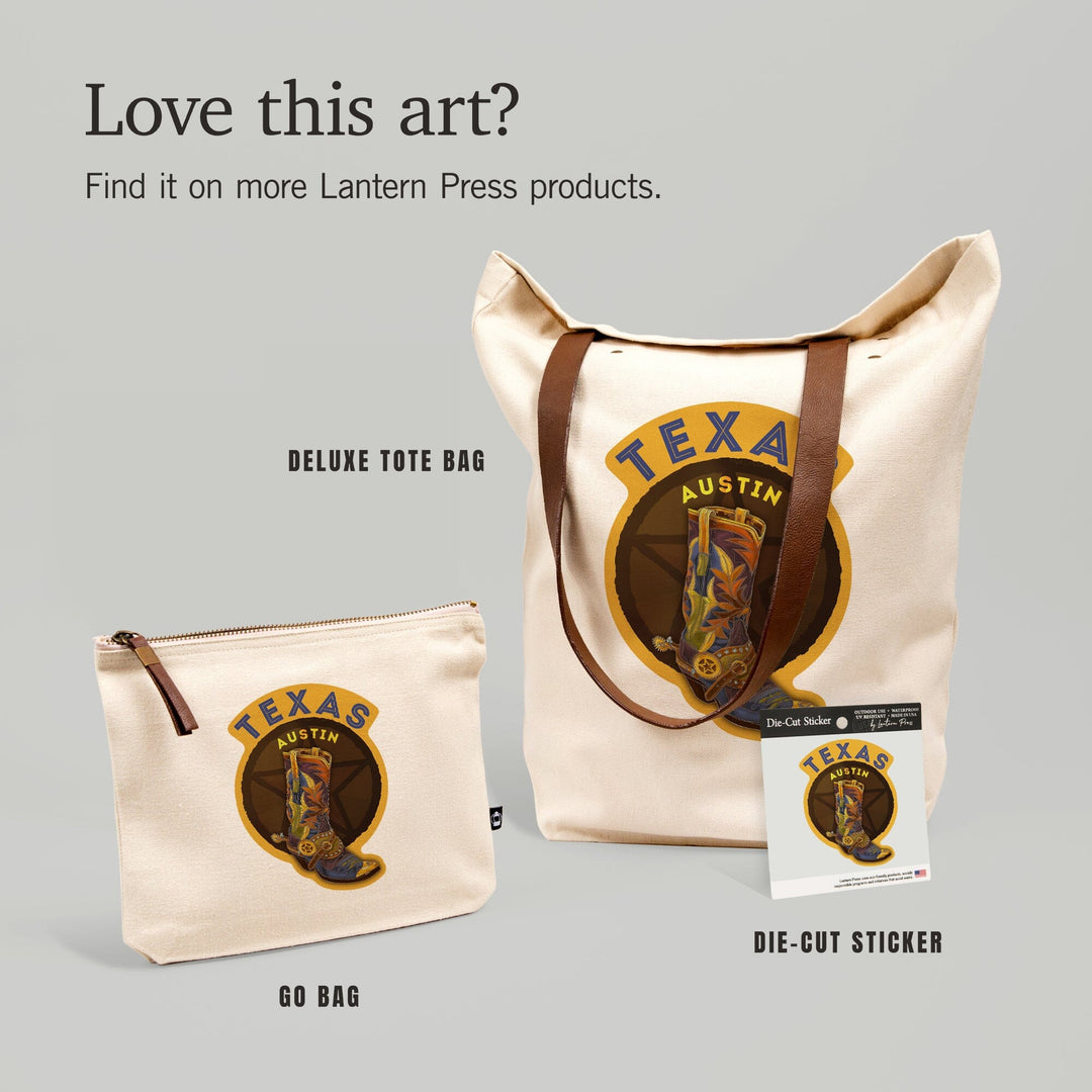 Austin, Texas, Boot and Star,, Organic Cotton Zipper Pouch, Go Bag Go Bag Lantern Press 
