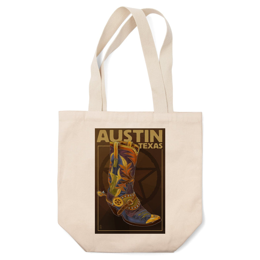Austin, Texas, Boot & Star, Lantern Press Artwork, Tote Bag Totes Lantern Press 
