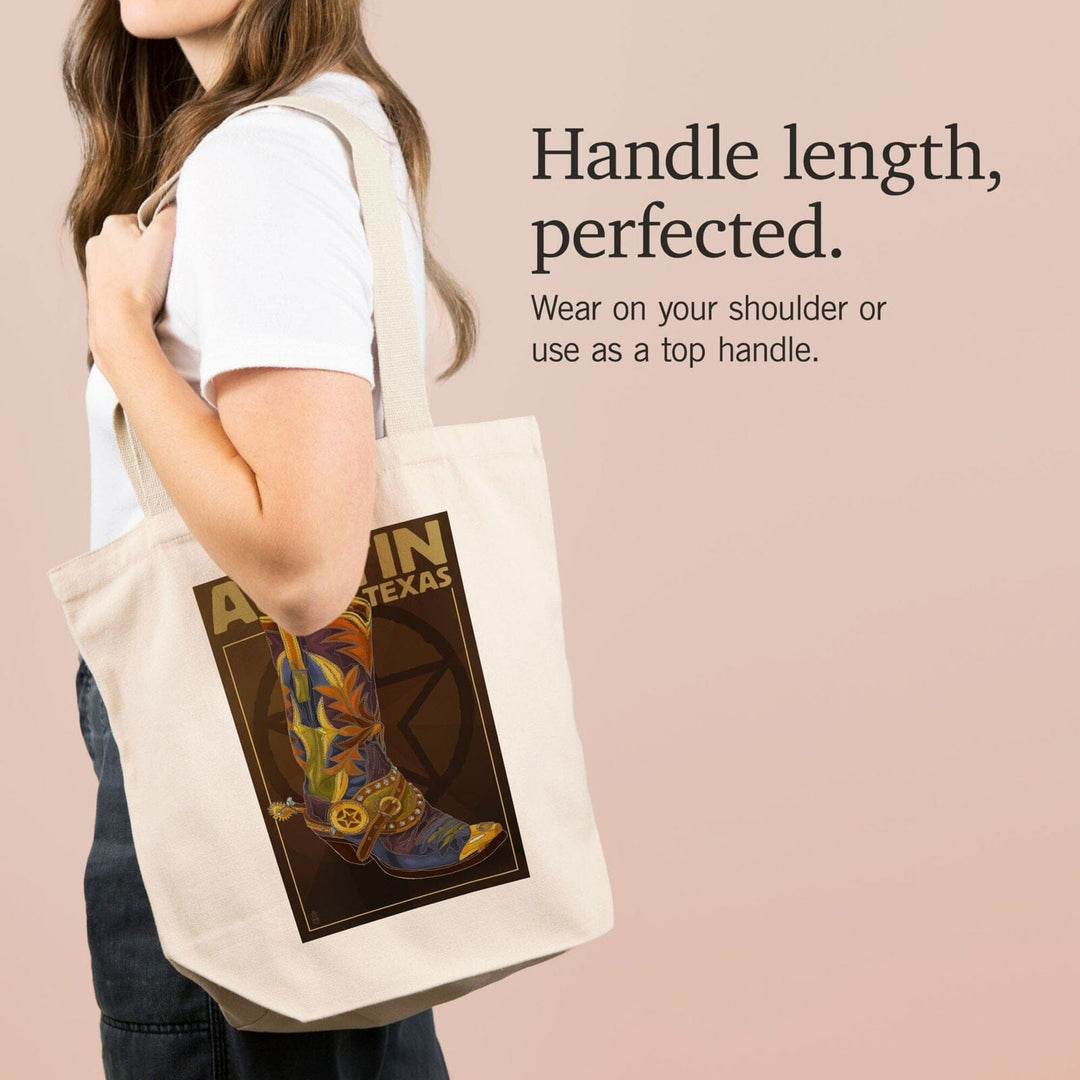 Austin, Texas, Boot & Star, Lantern Press Artwork, Tote Bag Totes Lantern Press 