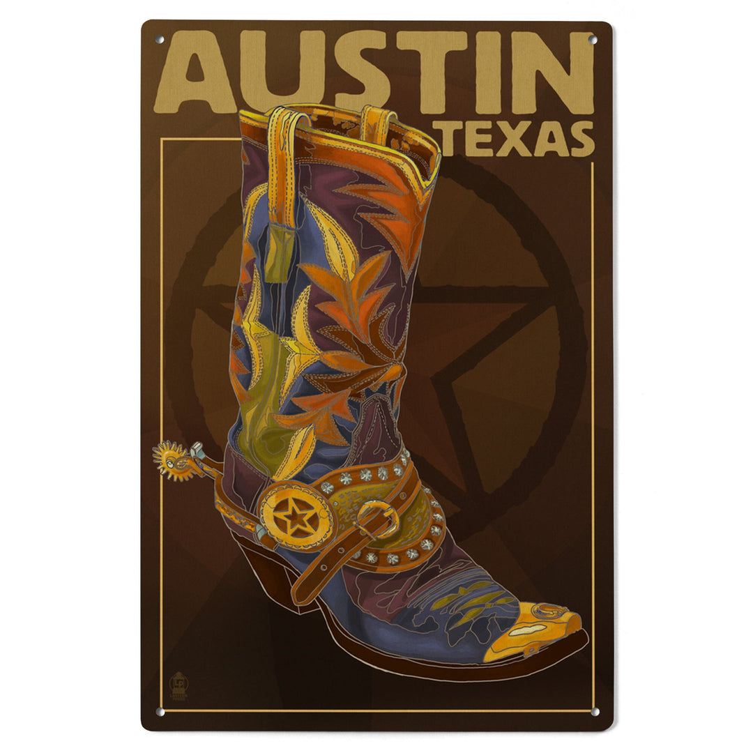 Austin, Texas, Boot & Star, Lantern Press Artwork, Wood Signs and Postcards Wood Lantern Press 