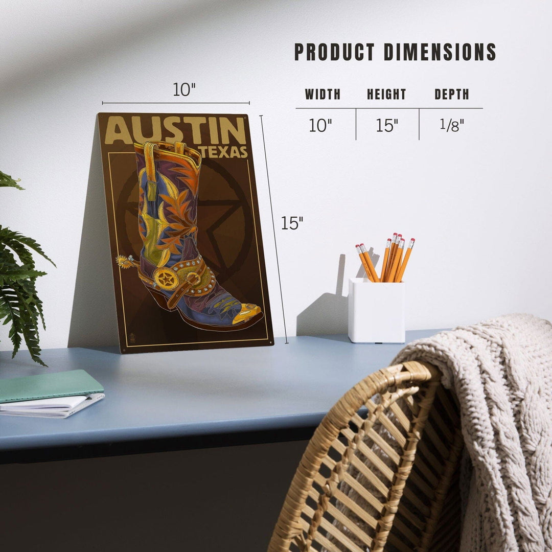 Austin, Texas, Boot & Star, Lantern Press Artwork, Wood Signs and Postcards Wood Lantern Press 