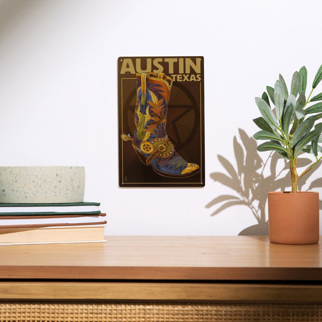 Austin, Texas, Boot & Star, Lantern Press Artwork, Wood Signs and Postcards Wood Lantern Press 