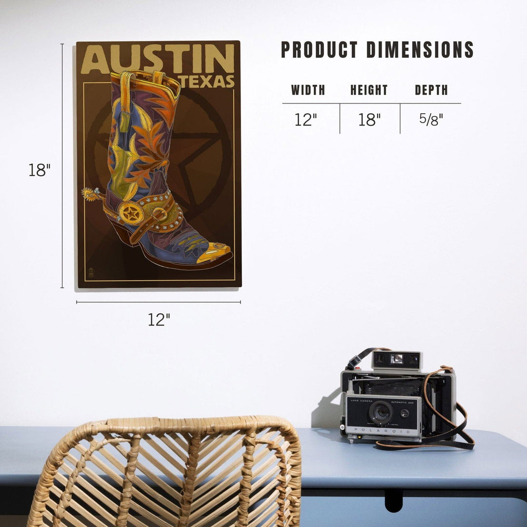 Austin, Texas, Boot & Star, Lantern Press Artwork, Wood Signs and Postcards Wood Lantern Press 