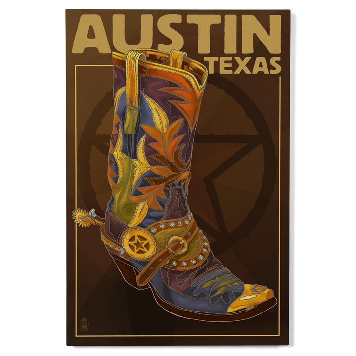 Austin, Texas, Boot & Star, Lantern Press Artwork, Wood Signs and Postcards Wood Lantern Press 