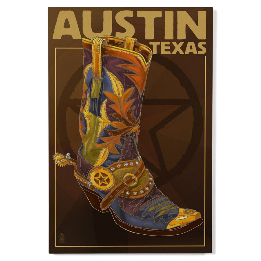 Austin, Texas, Boot & Star, Lantern Press Artwork, Wood Signs and Postcards Wood Lantern Press 