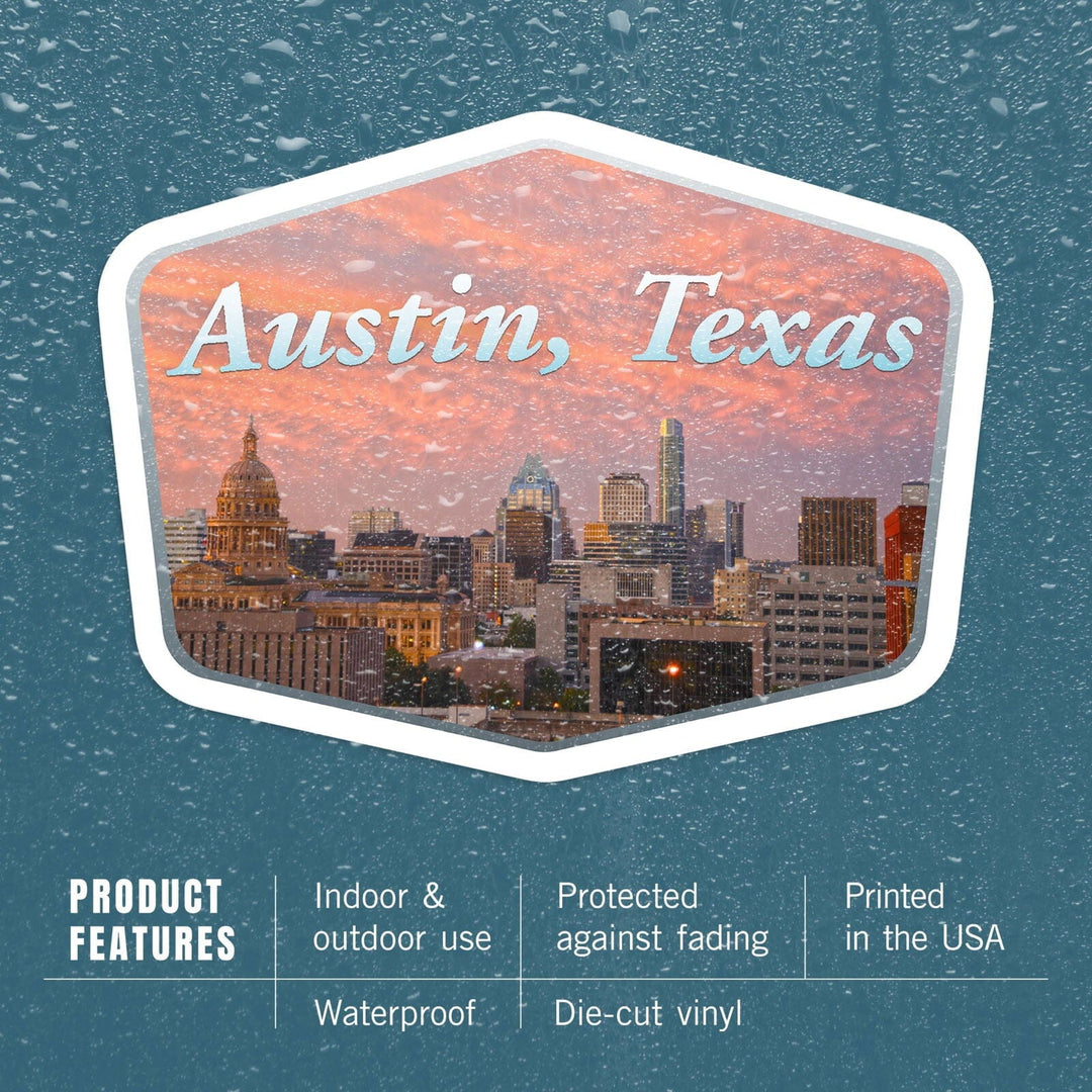 Austin, Texas, Cityscape, Contour, Vinyl Sticker Sticker Lantern Press 