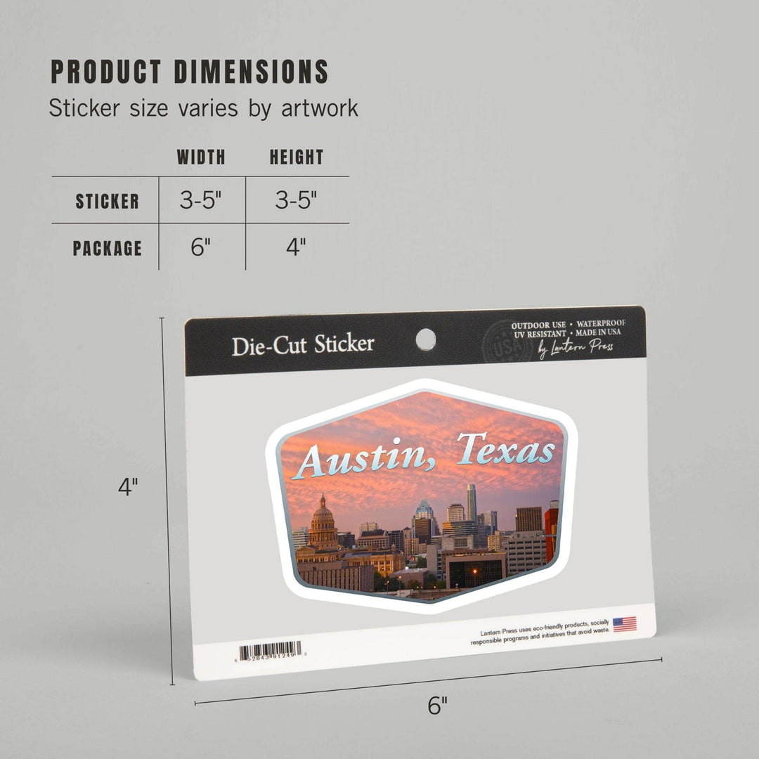 Austin, Texas, Cityscape, Contour, Vinyl Sticker Sticker Lantern Press 