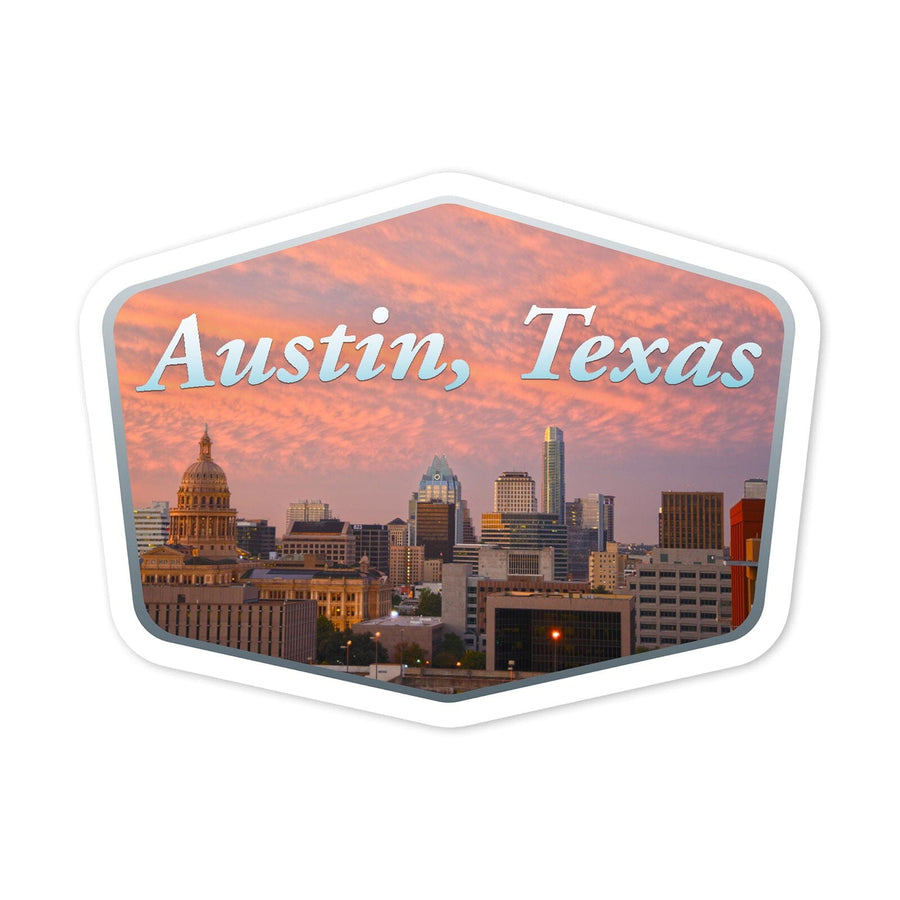 Austin, Texas, Cityscape, Contour, Vinyl Sticker Sticker Lantern Press 