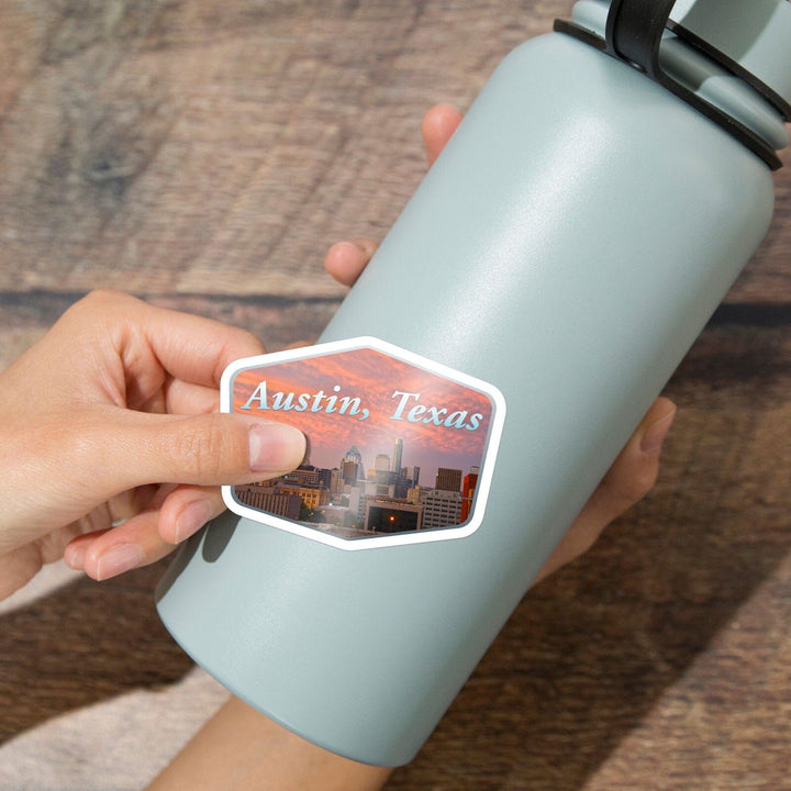 Austin, Texas, Cityscape, Contour, Vinyl Sticker Sticker Lantern Press 