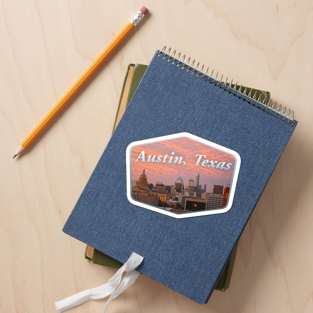 Austin, Texas, Cityscape, Contour, Vinyl Sticker Sticker Lantern Press 