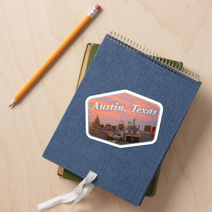 Austin, Texas, Cityscape, Contour, Vinyl Sticker Sticker Lantern Press 