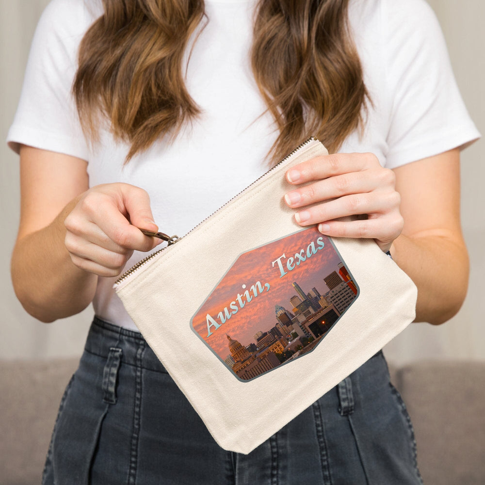 Austin, Texas, Cityscape,, Organic Cotton Zipper Pouch, Go Bag Go Bag Lantern Press 