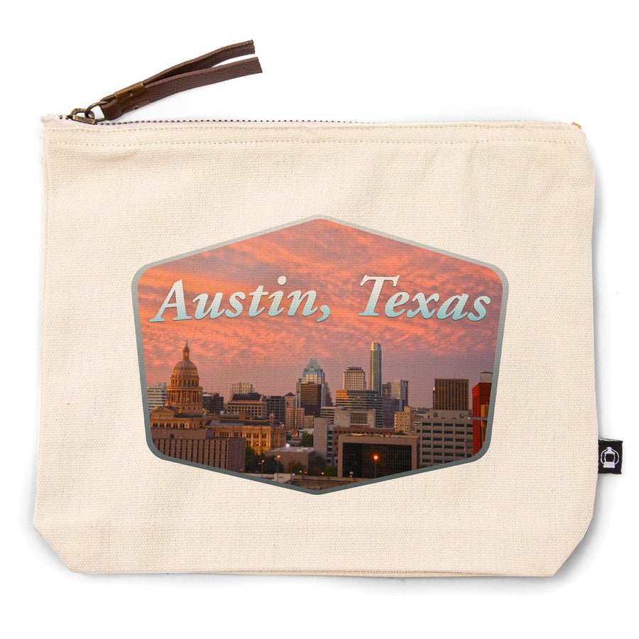 Austin, Texas, Cityscape,, Organic Cotton Zipper Pouch, Go Bag Go Bag Lantern Press 
