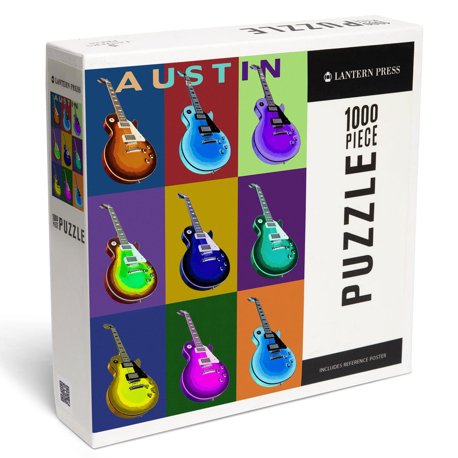 Austin, Texas, Guitar Pop Art, Jigsaw Puzzle Puzzle Lantern Press 