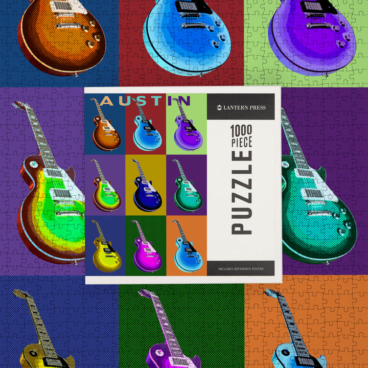 Austin, Texas, Guitar Pop Art, Jigsaw Puzzle Puzzle Lantern Press 