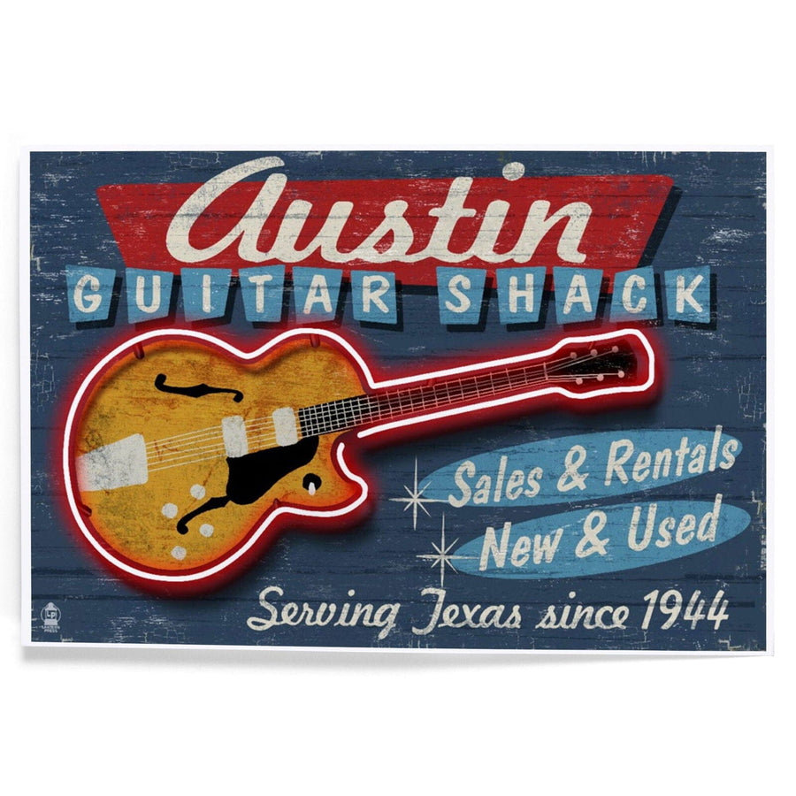 Austin, Texas, Guitar Shack Vintage Sign, Art & Giclee Prints Art Lantern Press 