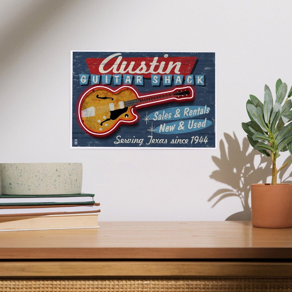 Austin, Texas, Guitar Shack Vintage Sign, Art & Giclee Prints Art Lantern Press 