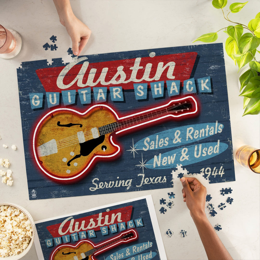 Austin, Texas, Guitar Shack Vintage Sign, Jigsaw Puzzle Puzzle Lantern Press 