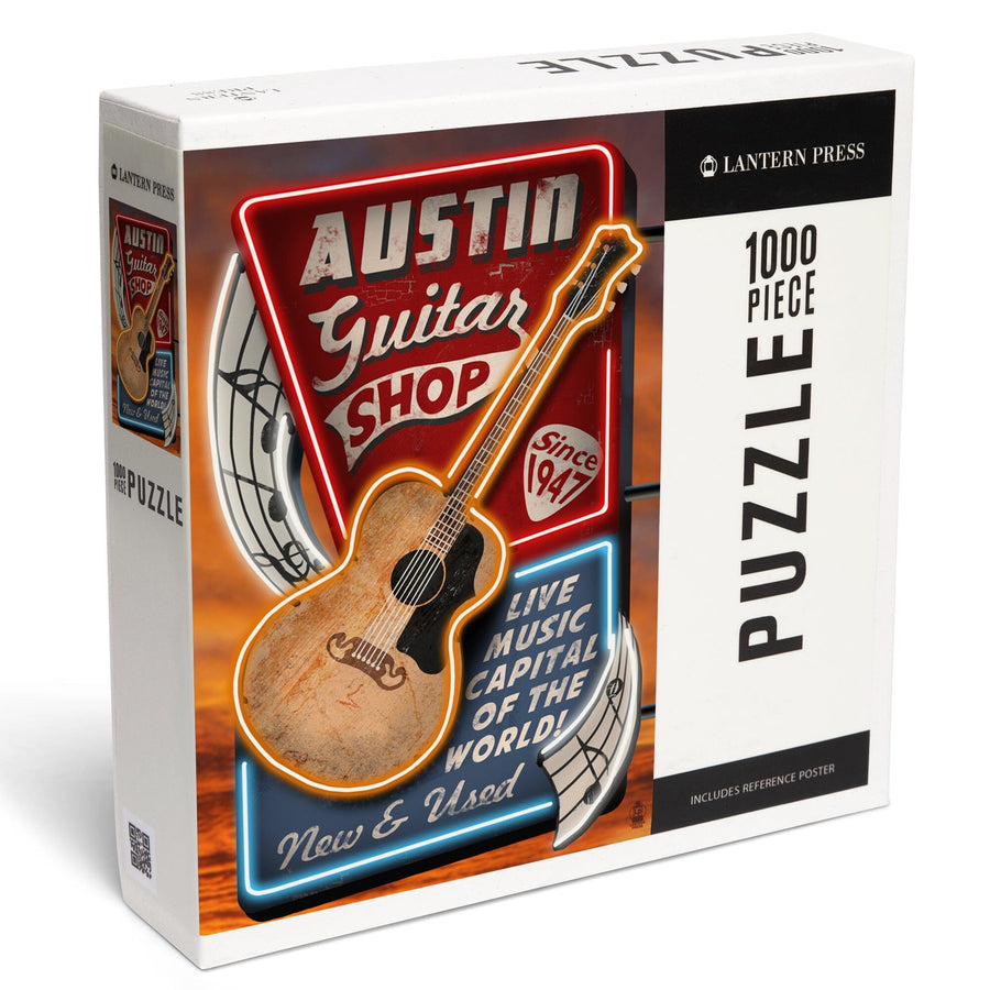 Austin, Texas, Guitar Shop Vintage Sign, Jigsaw Puzzle Puzzle Lantern Press 