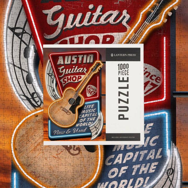 Austin, Texas, Guitar Shop Vintage Sign, Jigsaw Puzzle Puzzle Lantern Press 