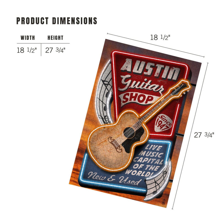 Austin, Texas, Guitar Shop Vintage Sign, Jigsaw Puzzle Puzzle Lantern Press 