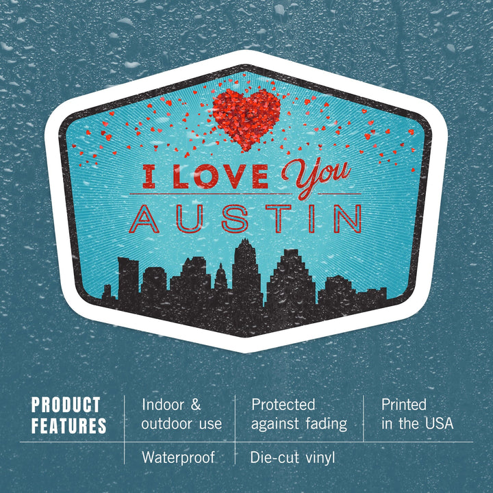 Austin, Texas, I Love You, Contour, Lantern Press Artwork, Vinyl Sticker Sticker Lantern Press 