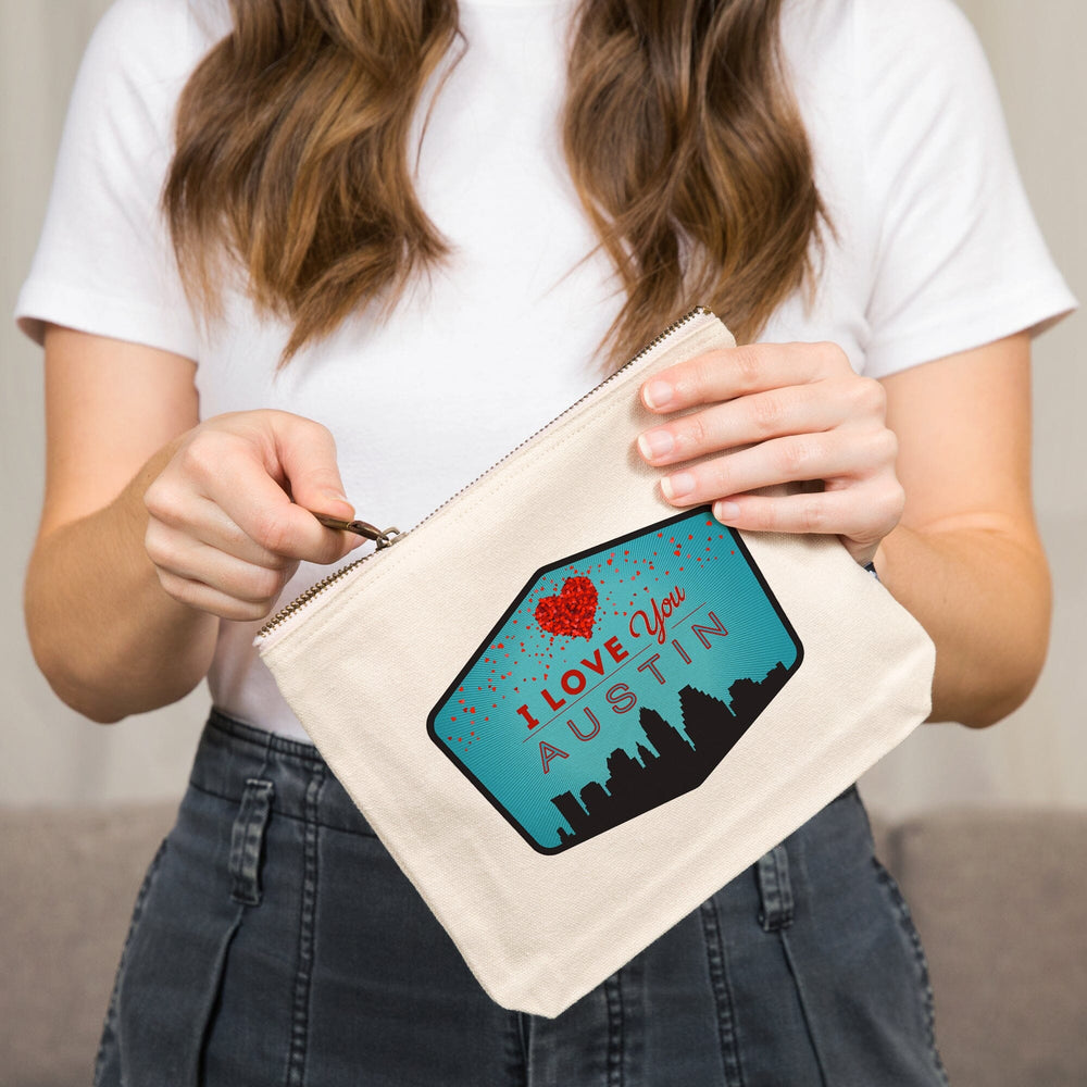 Austin, Texas, I Love You,, Organic Cotton Zipper Pouch, Go Bag Go Bag Lantern Press 