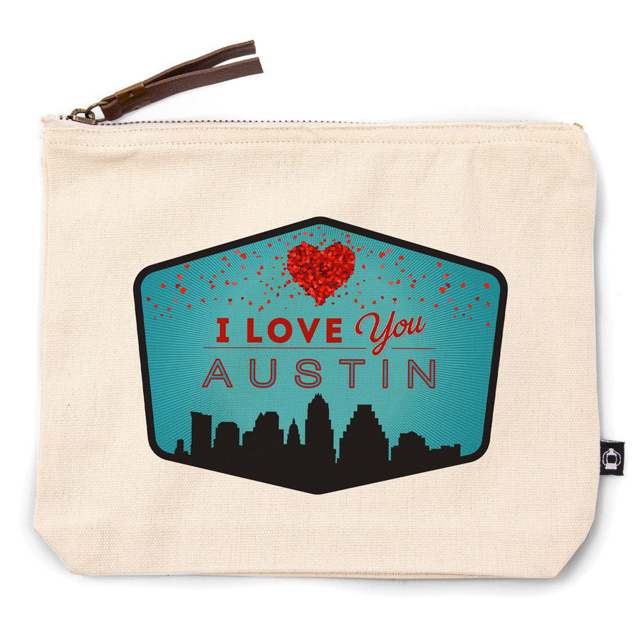 Austin, Texas, I Love You,, Organic Cotton Zipper Pouch, Go Bag Go Bag Lantern Press 