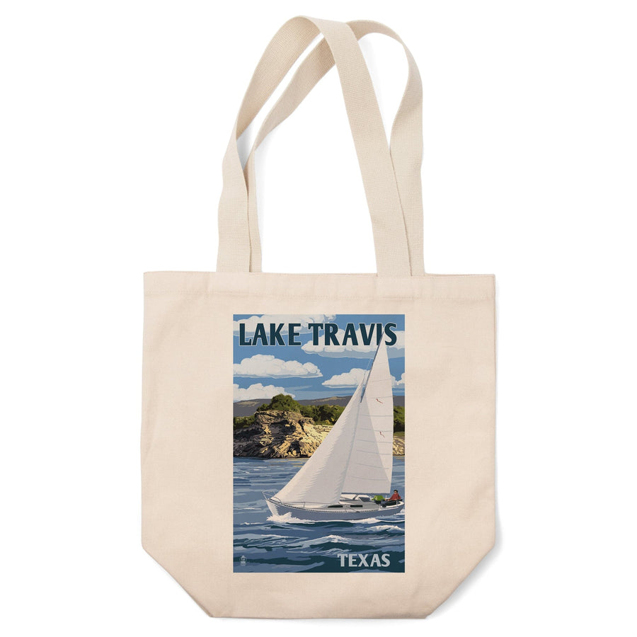 Austin, Texas, Lake Travis Sailing Scene, Lantern Press Artwork, Tote Bag Totes Lantern Press 