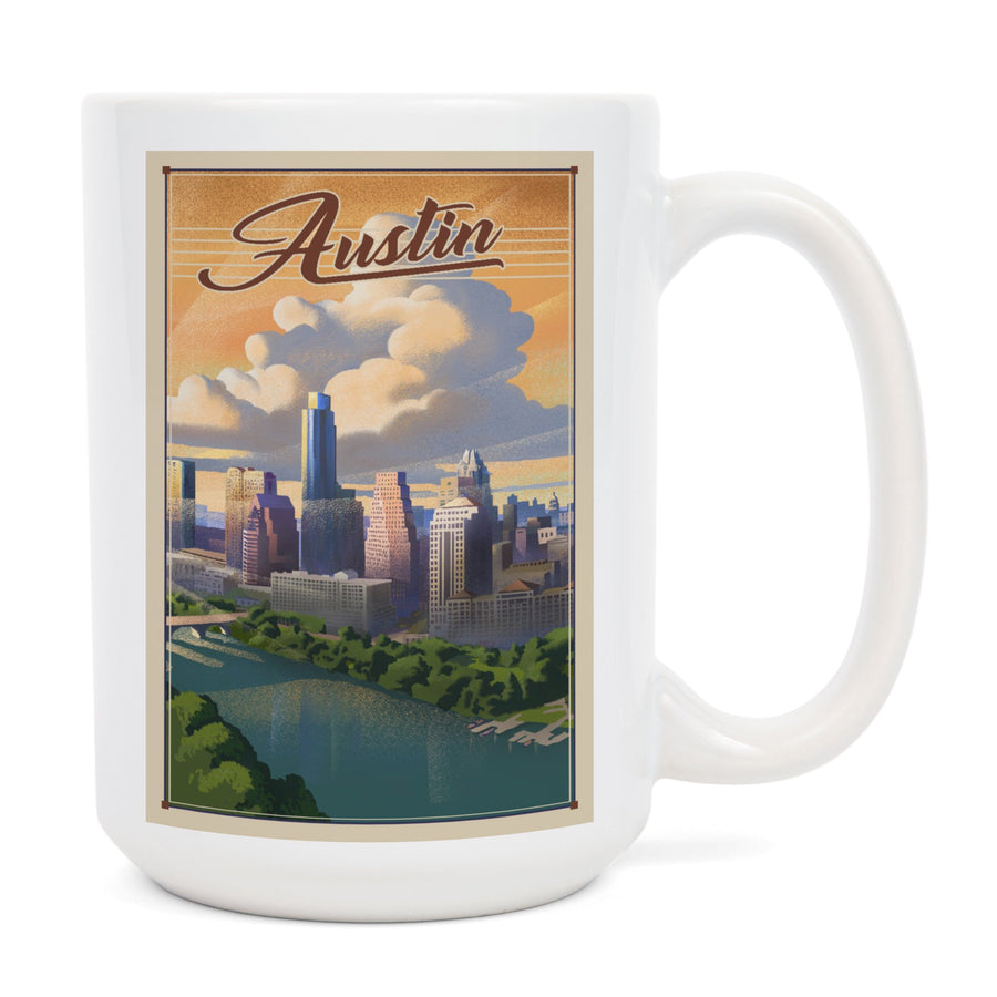 Austin, Texas, Lithograph, City Series, Lantern Press Artwork, Ceramic Mug Mugs Lantern Press 