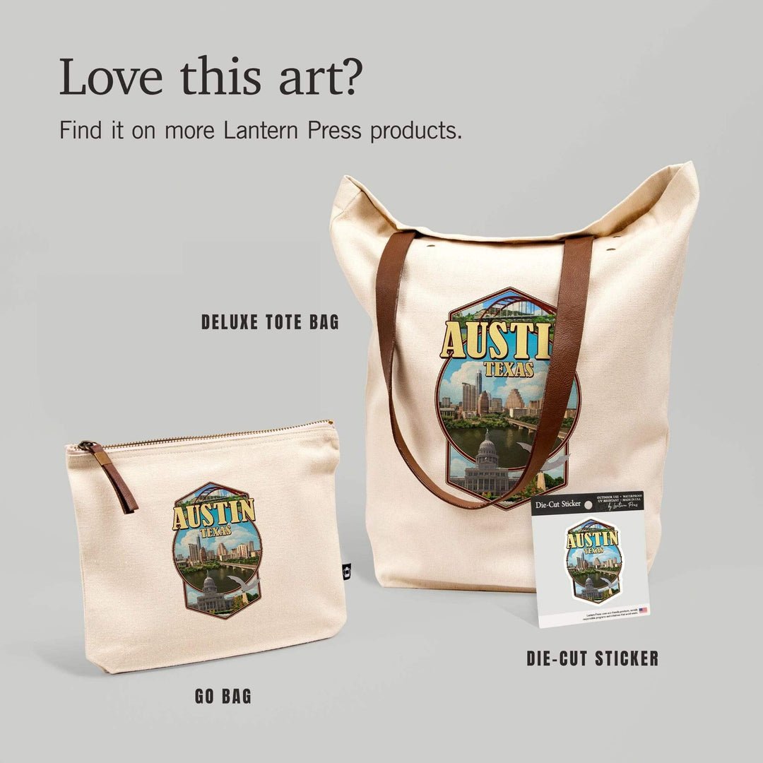 Austin, Texas, Montage Scenes,, Organic Cotton Zipper Pouch, Go Bag Go Bag Lantern Press 