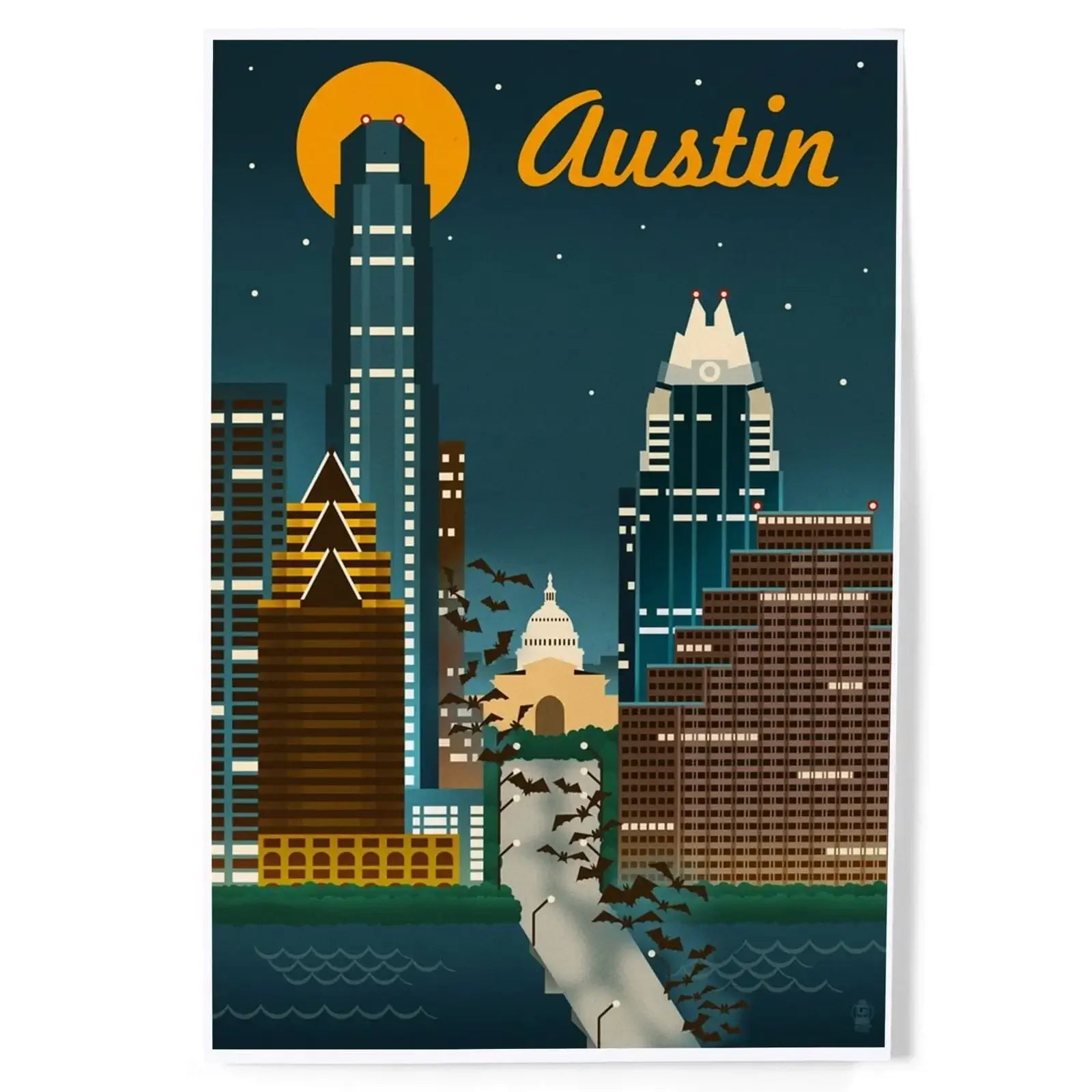 ポスター　コルビジェ　ペリアン　ACTUS IDEE アート　ポストモダン Austin, Texas, Retro Skyline art prints, metal signs – Lantern Press
