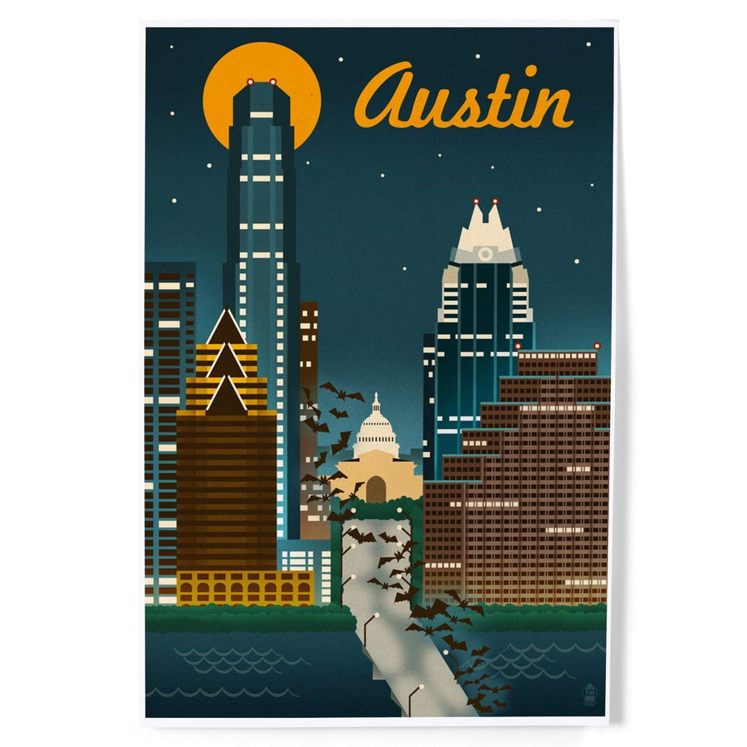 Austin, Texas, Retro Skyline, Art & Giclee Prints Art Lantern Press 