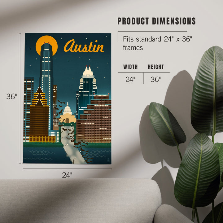 Austin, Texas, Retro Skyline, Art & Giclee Prints Art Lantern Press 