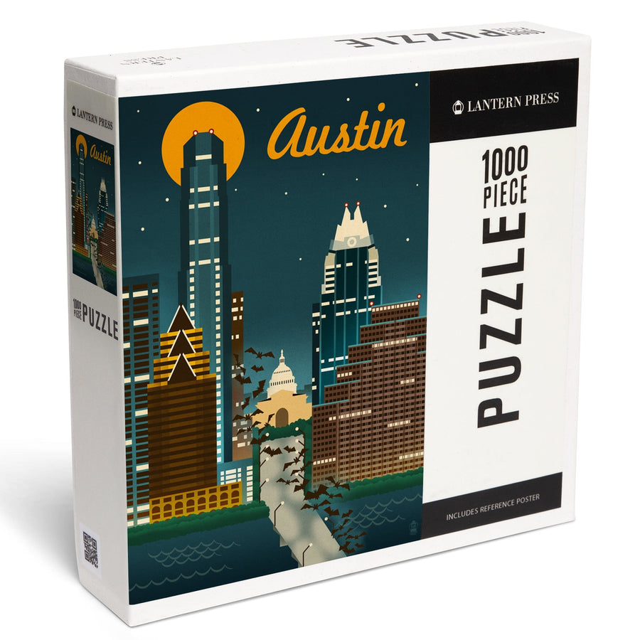 Austin, Texas, Retro Skyline, Jigsaw Puzzle Puzzle Lantern Press 