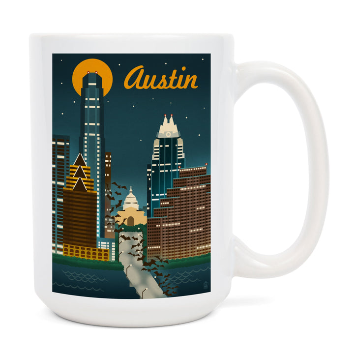Austin, Texas, Retro Skyline, Lantern Press Artwork, Ceramic Mug Mugs Lantern Press 