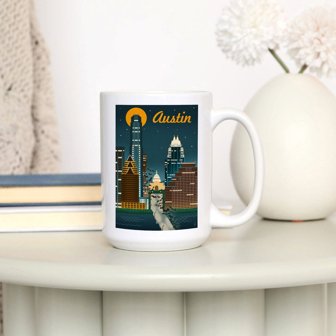 Austin, Texas, Retro Skyline, Lantern Press Artwork, Ceramic Mug Mugs Lantern Press 