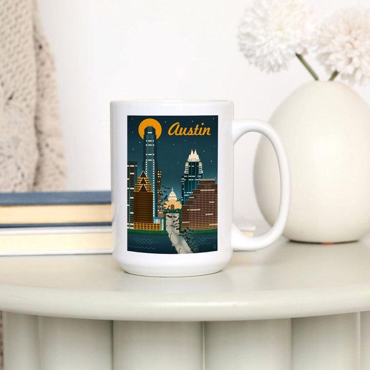 Austin, Texas, Retro Skyline, Lantern Press Artwork, Ceramic Mug Mugs Lantern Press 