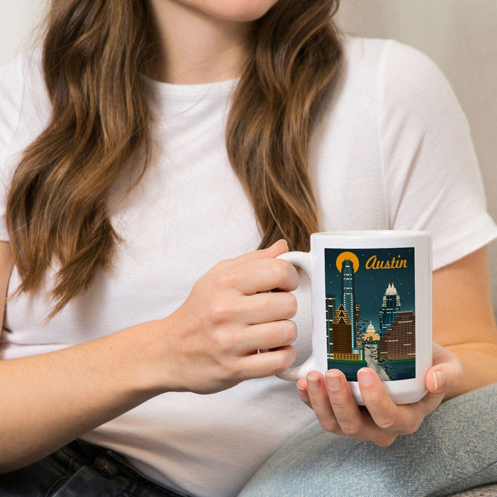 Austin, Texas, Retro Skyline, Lantern Press Artwork, Ceramic Mug Mugs Lantern Press 