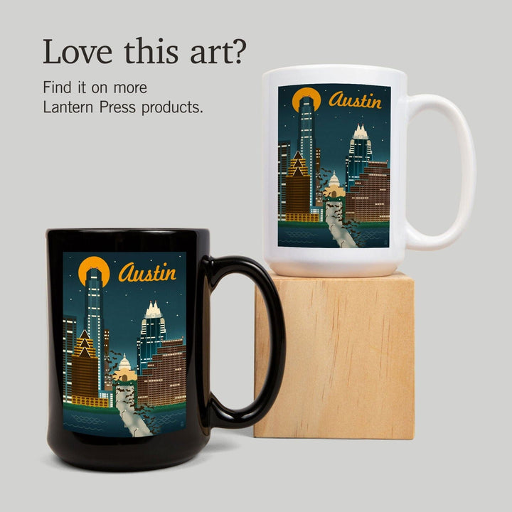 Austin, Texas, Retro Skyline, Lantern Press Artwork, Ceramic Mug Mugs Lantern Press 