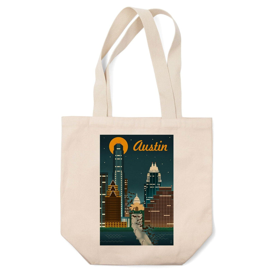 Austin, Texas, Retro Skyline, Lantern Press Artwork, Tote Bag Totes Lantern Press 