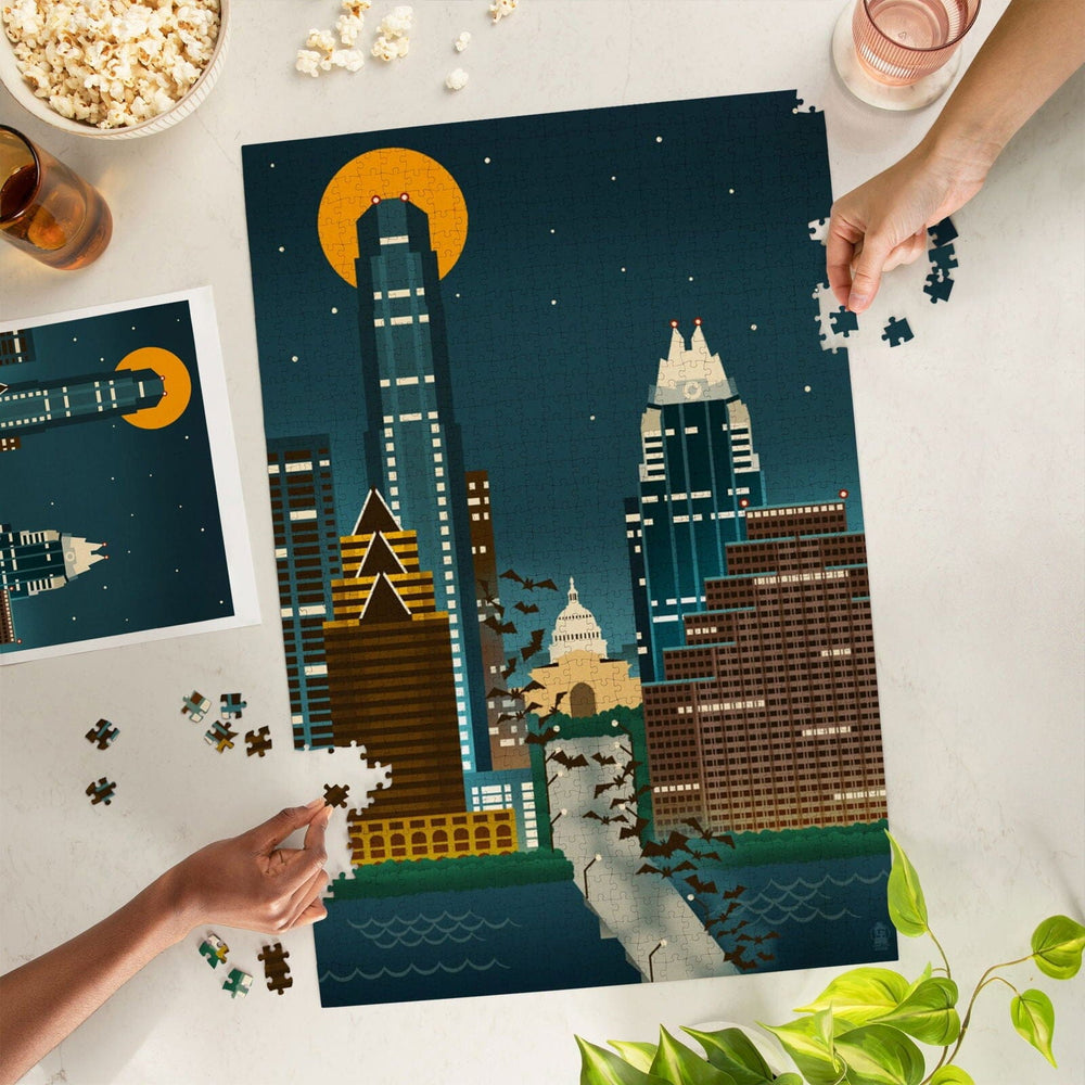 Austin, Texas, Retro Skyline (no text), Jigsaw Puzzle Puzzle Lantern Press 