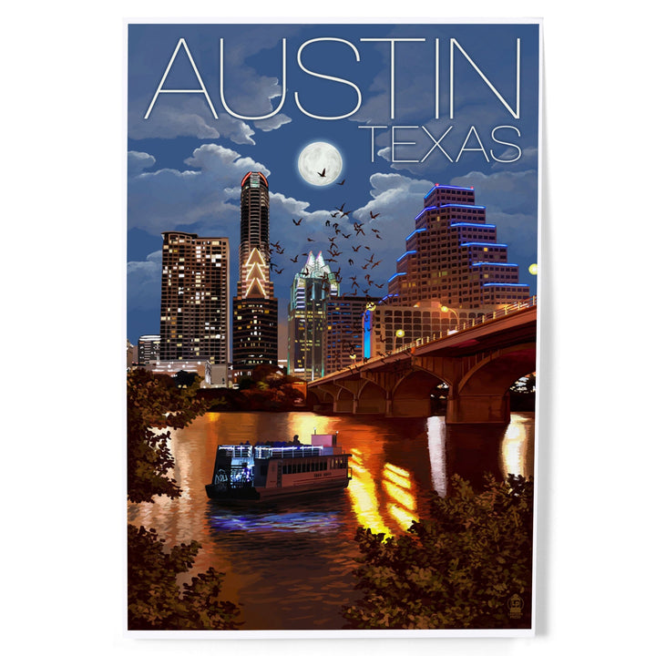 Austin, Texas, Skyline at Night, Art & Giclee Prints Art Lantern Press 