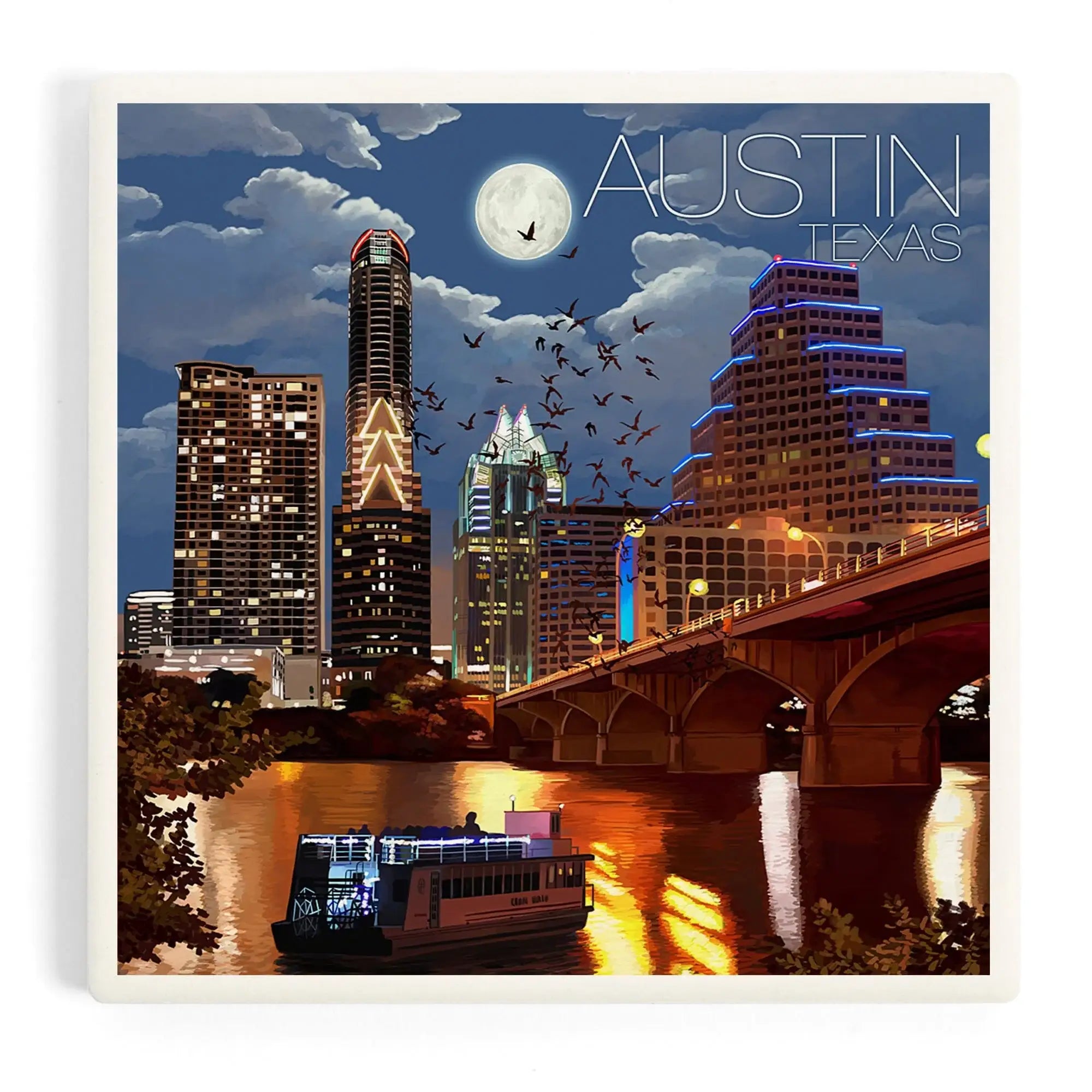 Austin, Texas, Skyline at Night ceramic coaster set – Lantern Press