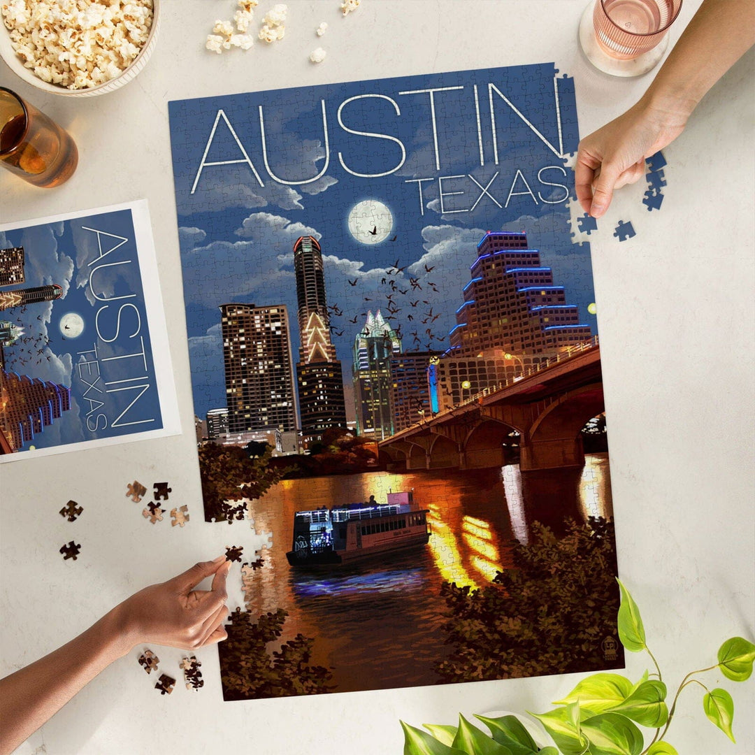 Austin, Texas, Skyline at Night, Jigsaw Puzzle Puzzle Lantern Press 