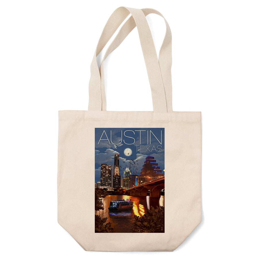 Austin, Texas, Skyline at Night, Lantern Press Artwork, Tote Bag Totes Lantern Press 