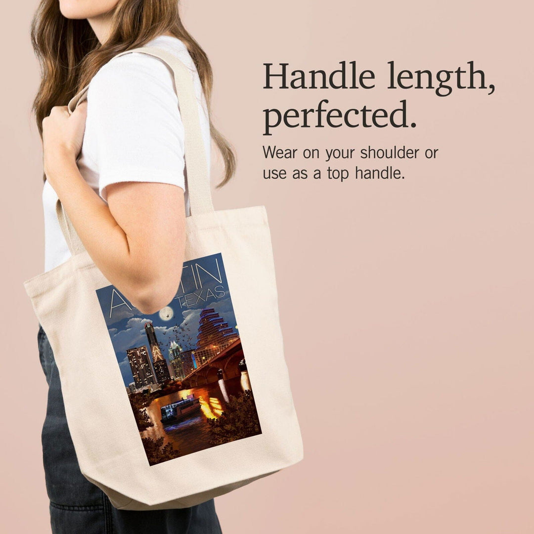 Austin, Texas, Skyline at Night, Lantern Press Artwork, Tote Bag Totes Lantern Press 